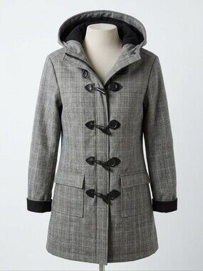 MISTY MOUNTAIN Grey Plaid Toggle Duffle Coat | Woman Size M